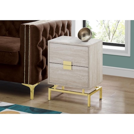 Gfancy Fixtures 23.5 in. Beige Marble Particle Board & Gold Metal Accent Table GF2477914